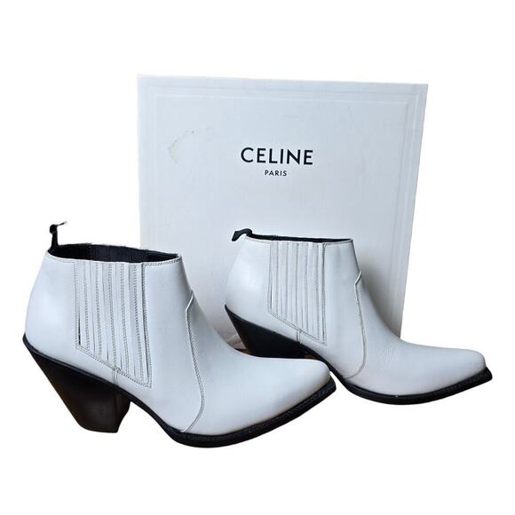 New Celine Berlin White Ankle Boots Shoes Size 38 cowboy western authentic women - Picture 1 of 9